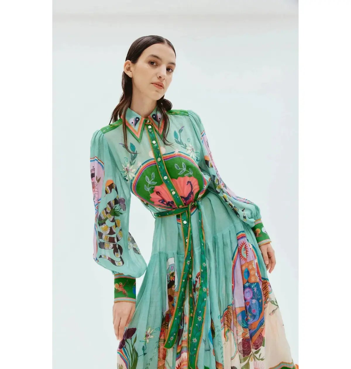 Alemais Evergreen Shirtdress Green Print Size AU 6 photo 3