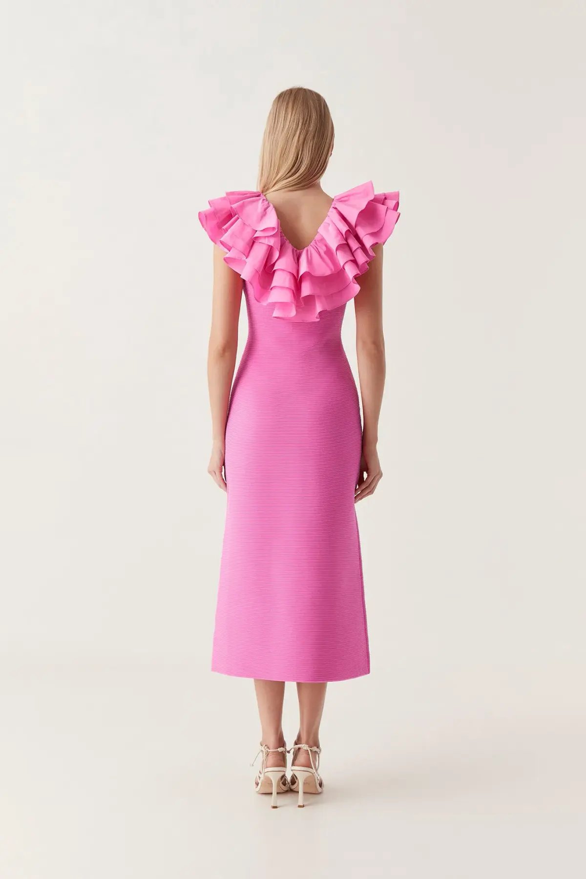 Aje Transcendent Ruffle Midi Dress Pink Size 8 photo 3