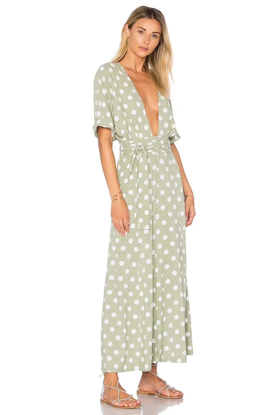 Mara Hoffman Deep V Neck Jumpsuit Green Print Size 8 photo 2