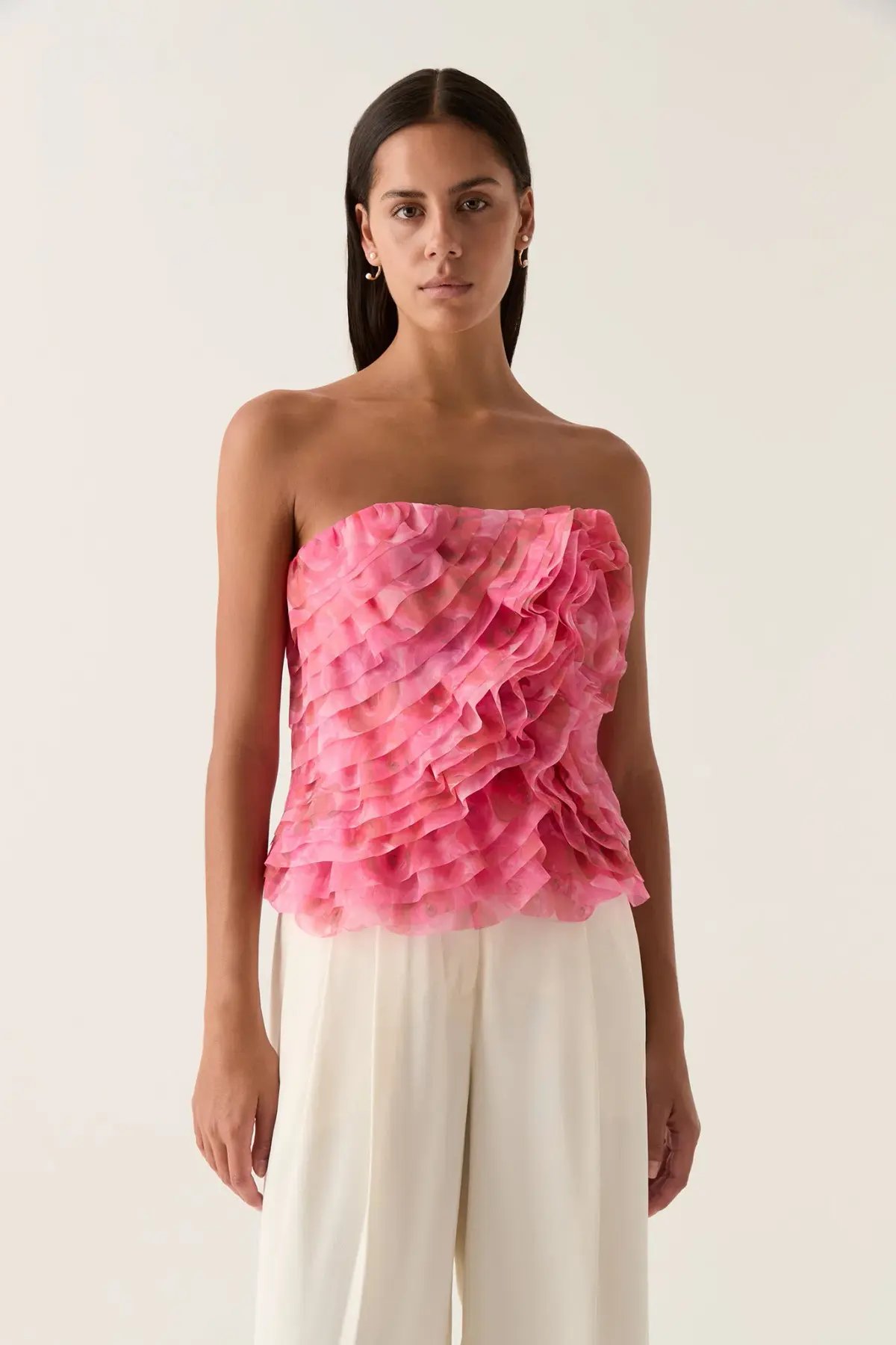 Aje Charmed Rosette Ruffle Bustier and Valeria Asymmetric Midi Skirt Set Misty Rose Size 16 photo 2