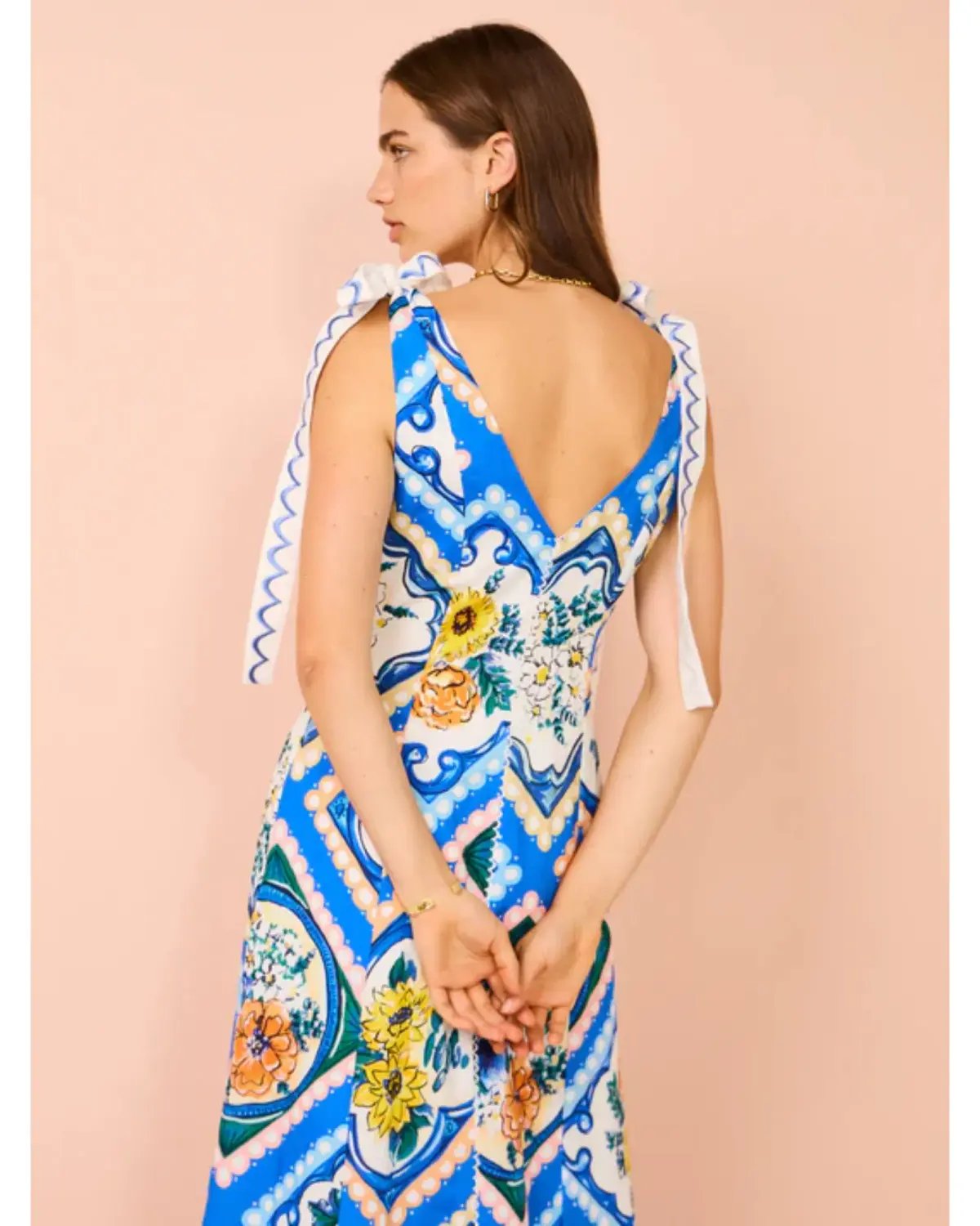 By Nicola Adonica Tie Shoulder Maxi Dress in Azure Flower Size AU 14 photo 2