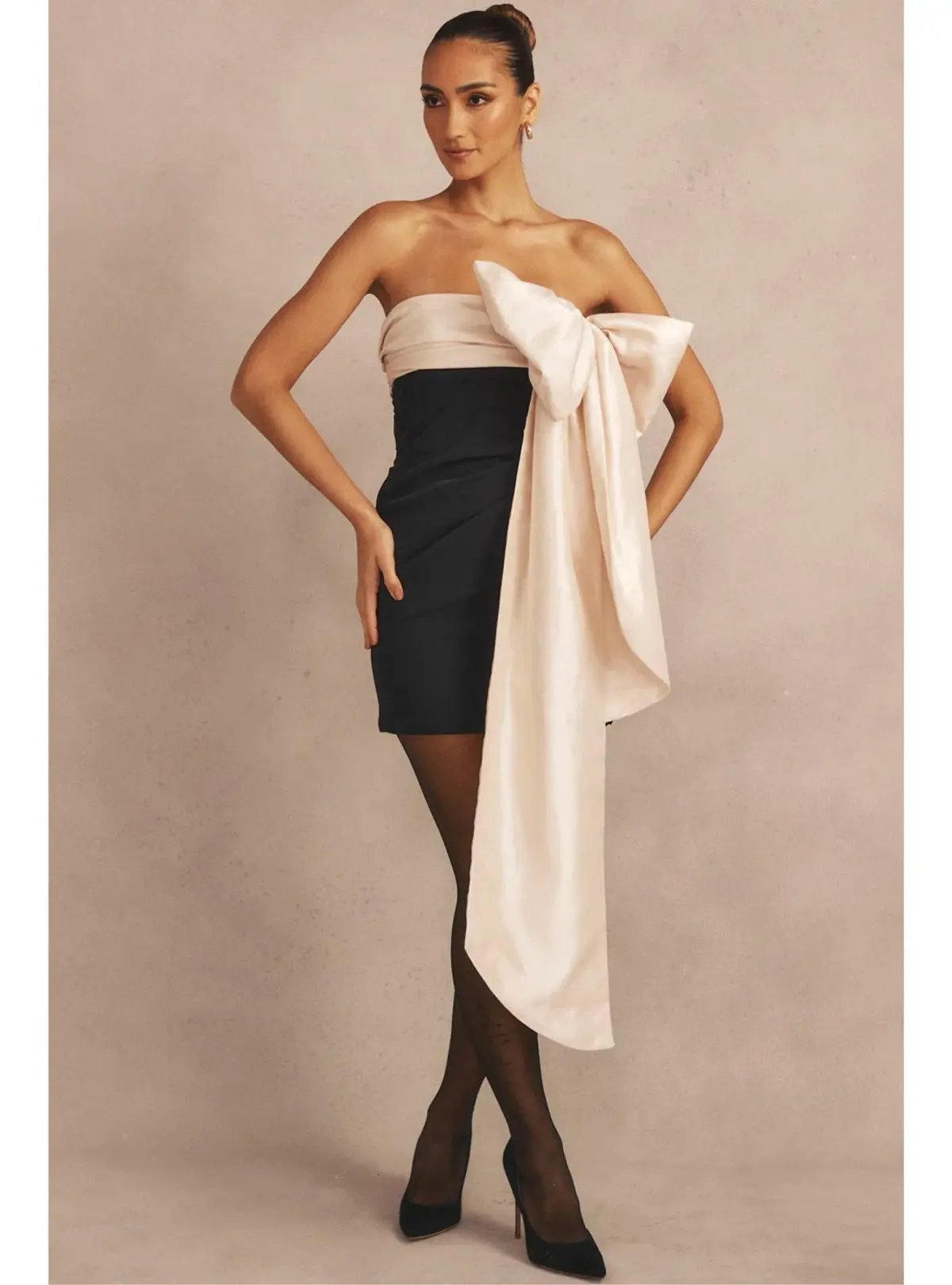 House of CB Jana Bow Mini Dress Black & Ivory Size M (AU 10) photo 5