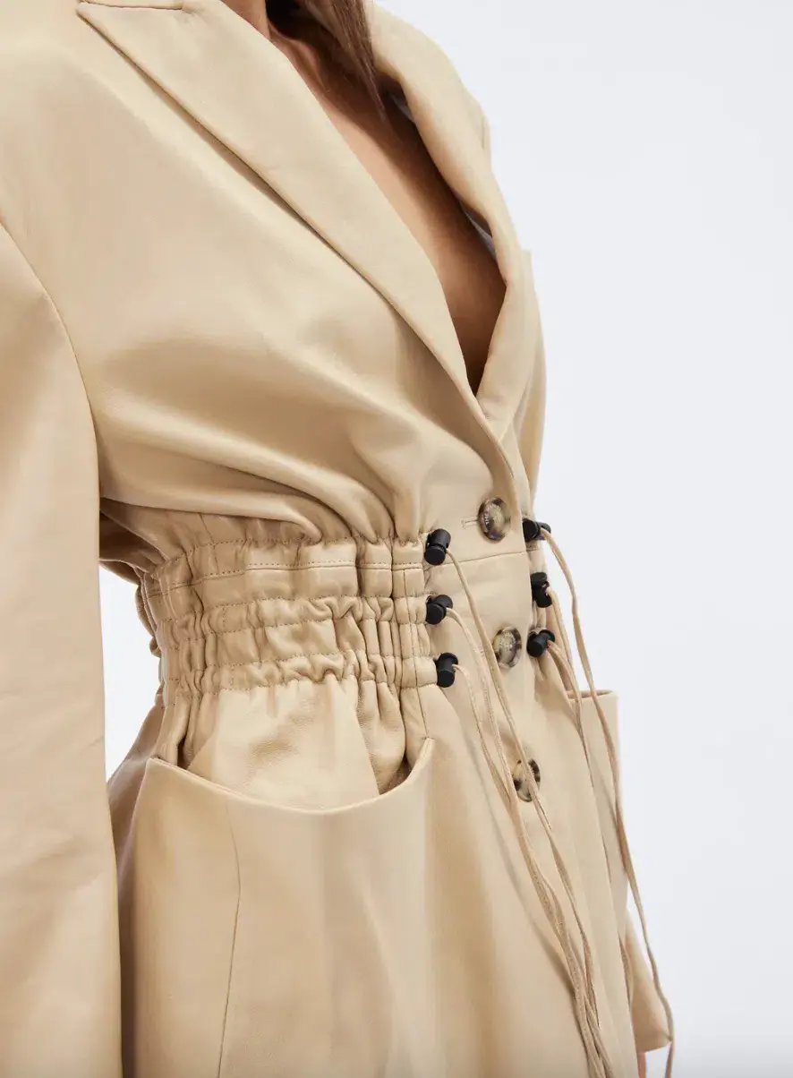 The Mannei Khazali Tailored Leather Blazer Beige Size 8 photo 7