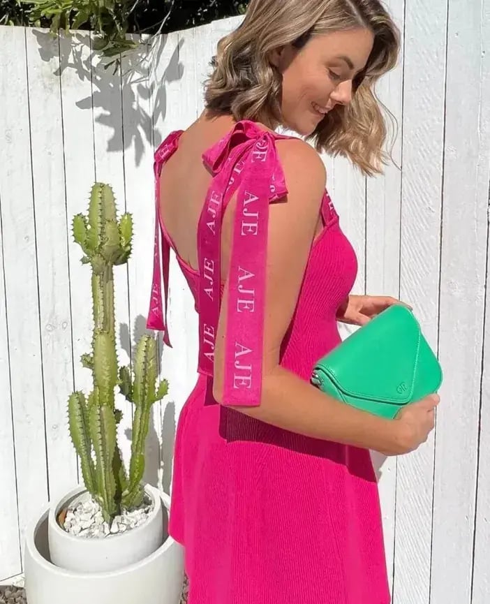 Aje Amber Knit Tie Shoulder Mini Dress Fuchsia Pink Size S AU 8 photo 2