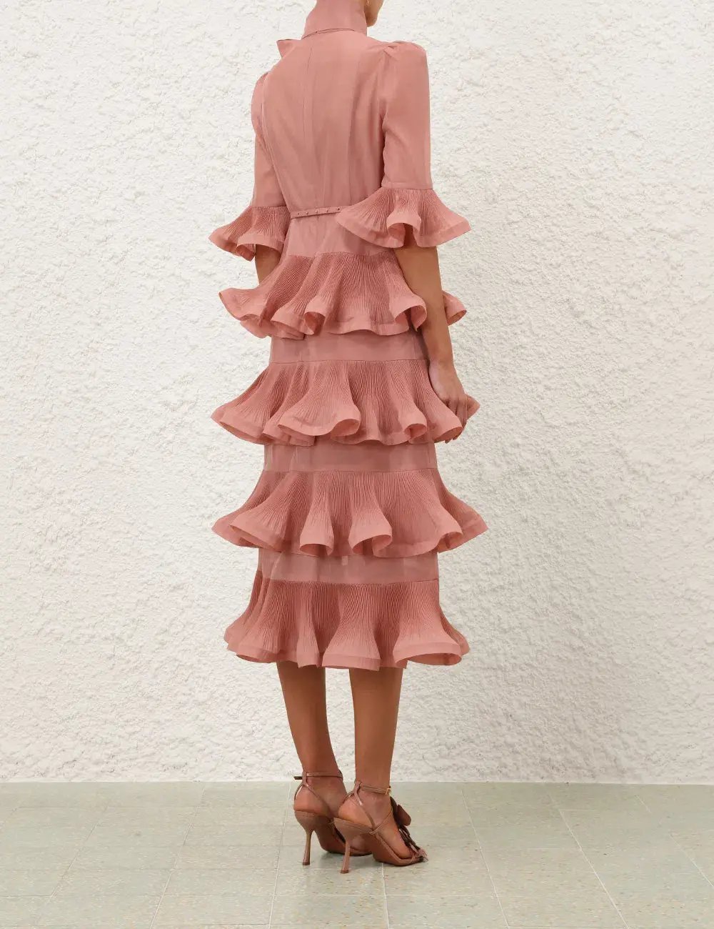 Zimmermann Pleated Sleeved Midi Dress Size 0/ 8-Lipstick Pink photo 4