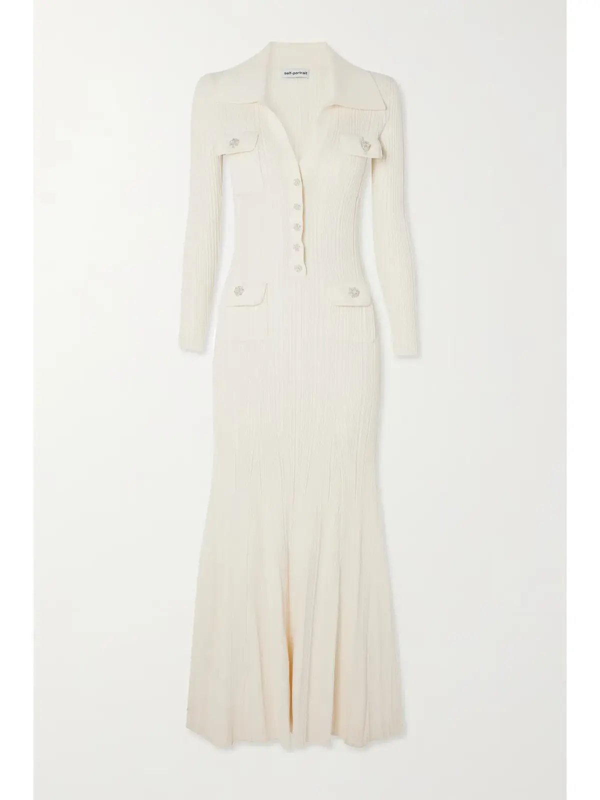 Self Portrait Embellished Ribbed Knit Maxi Dress Cream Size S / AU 8 photo 3