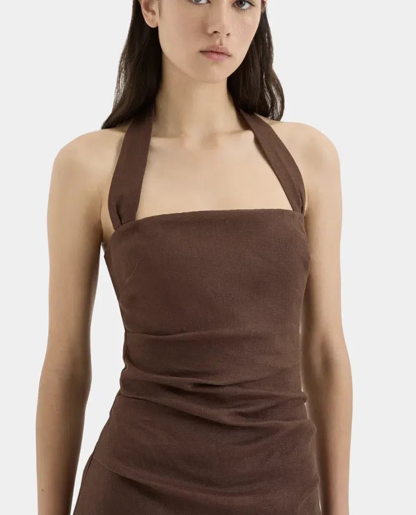 Sir the Label Noemi Halter Mini Dress in Chocolate in size 3/12AU photo 3