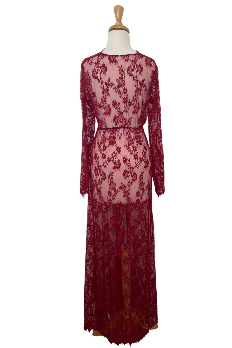 Mama Rentals Katherine Sheer Lace Maxi Dress - Burgundy photo 2