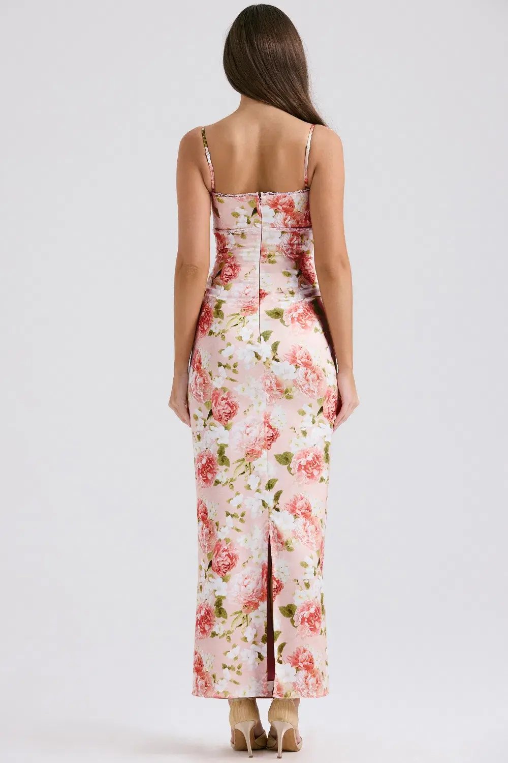 House of CB Josefina Satin Maxi Dress Pink Peony Floral Print Size S / AU 8 photo 2