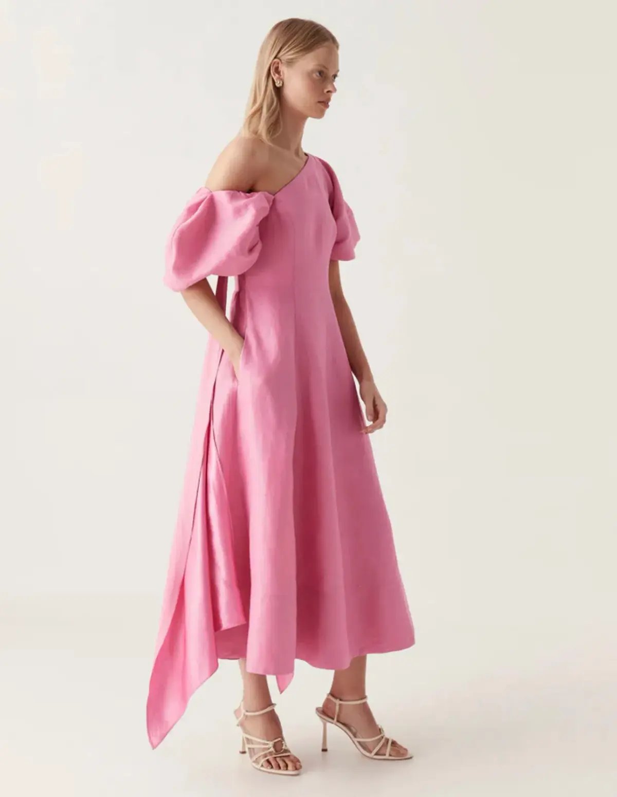 Aje Arista Tulip Sleeve Midi Dress in Pink Size 10 photo 4
