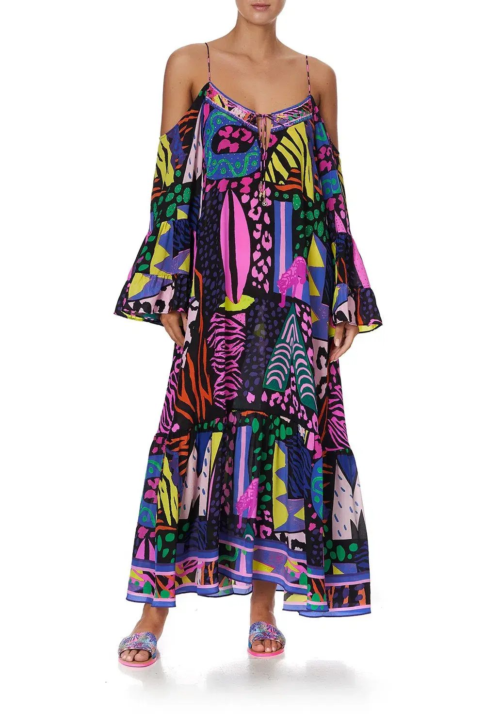 Camilla Drop Shoulder Shoestring Strap Long Sleeve Dress in Fair Ladys Dinkum One Size photo 5