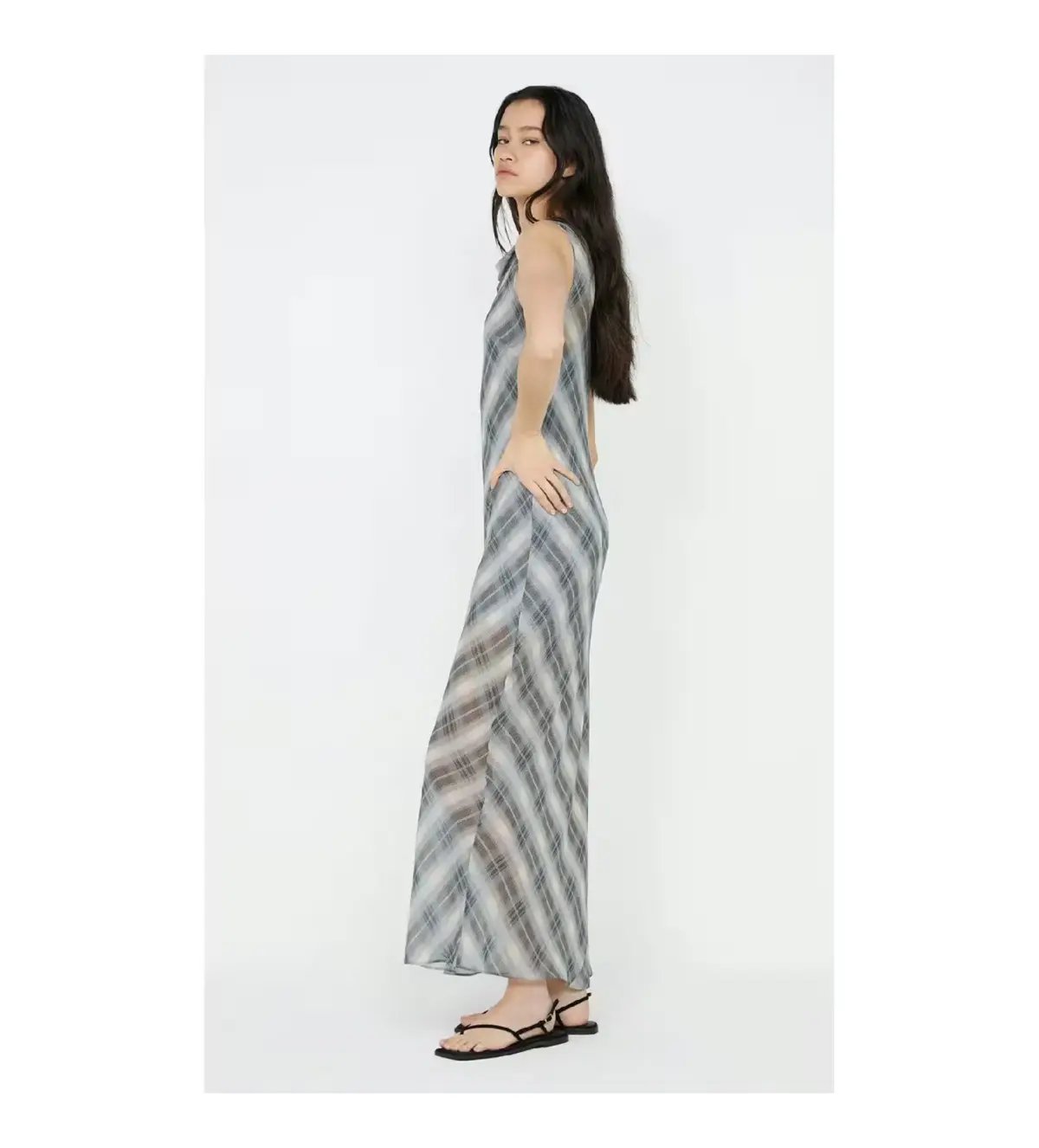 Bec & Bridge Seanna Boat Neck Maxi Dress Blue Check Size AU 14 photo 3