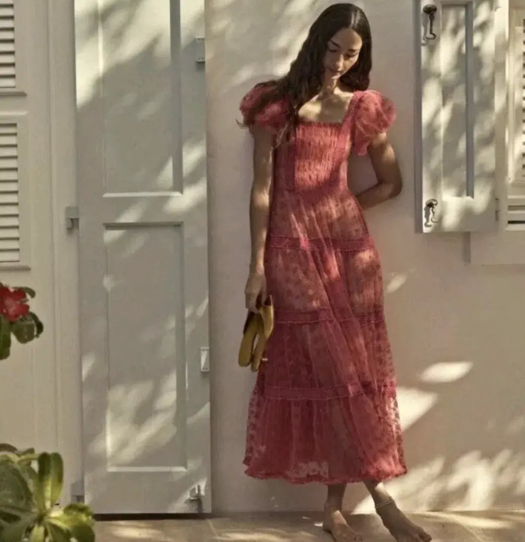 Nadette Lace-trimmed Embroidered Tulle Maxi Dress Pink Size M/AU 10 photo 4