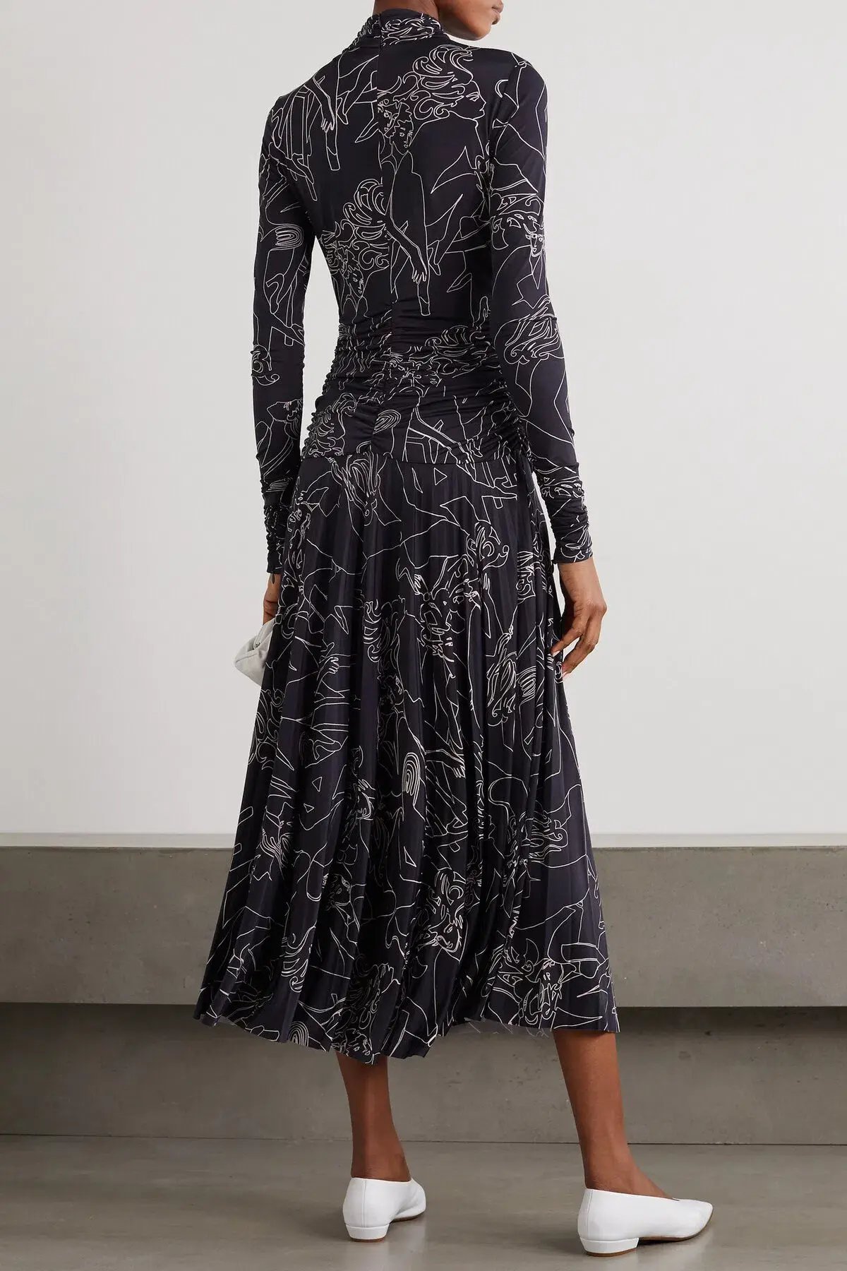 Victoria Beckham Pleated Printed Stretch Crepe Turtleneck Maxi Dress Navy Size 10 photo 2