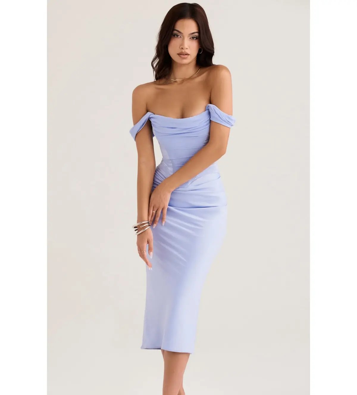 House of CB Natalya Satin Corset Midi Dress Blue Size 12 photo 2