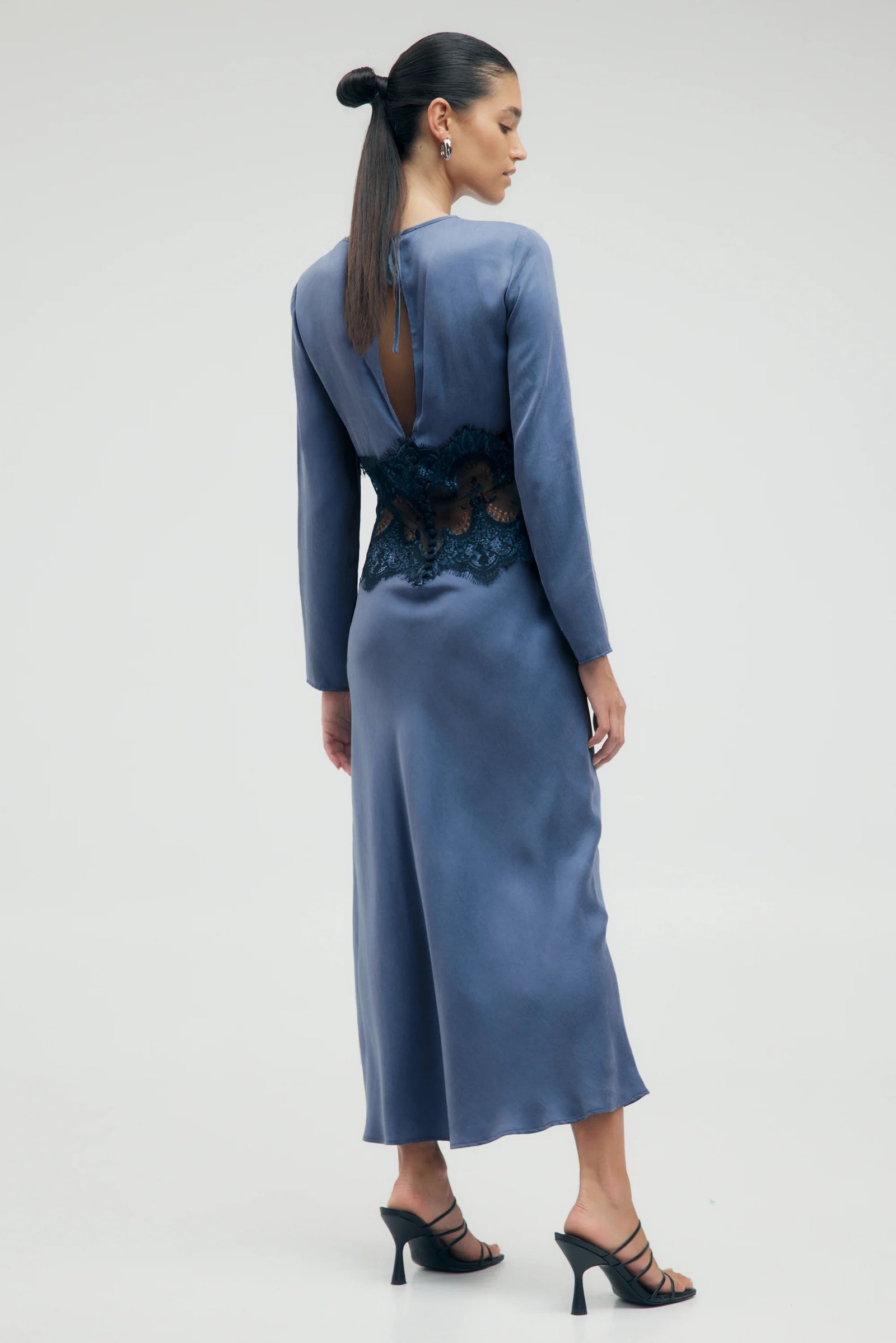 THIRD FORM VISIONS LACE TRIM LONG SLEEVE MAXI DRESS - SAPPHIRE photo 5