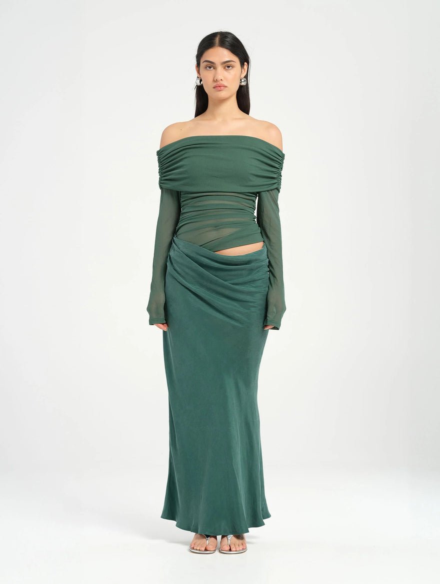 Benni Yasmin Off Shoulder Maxi Dress in Pine photo 2