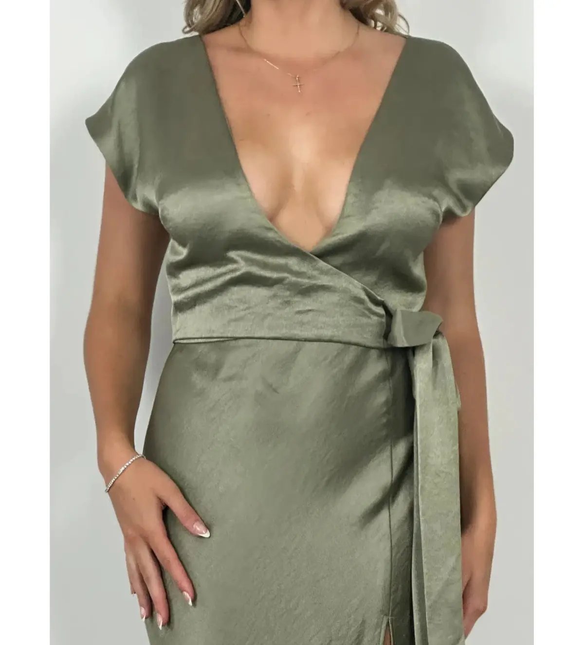 Bec & Bridge The Dreamer Wrap Midi Dress Sage Size AU 16 photo 3