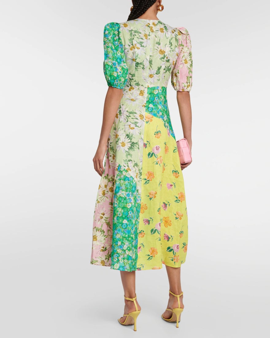 Alemais Kenzie Patchwork Linen Midi Dress photo 3