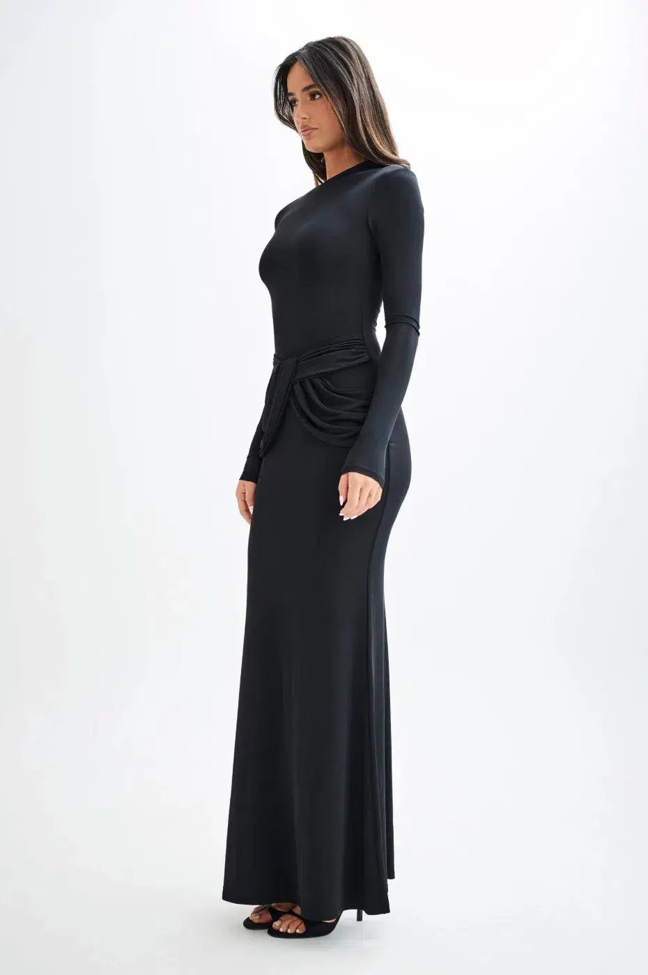 Meshki Halcyon Long Sleeve Slinky Maxi Dress Black Size XS photo 4