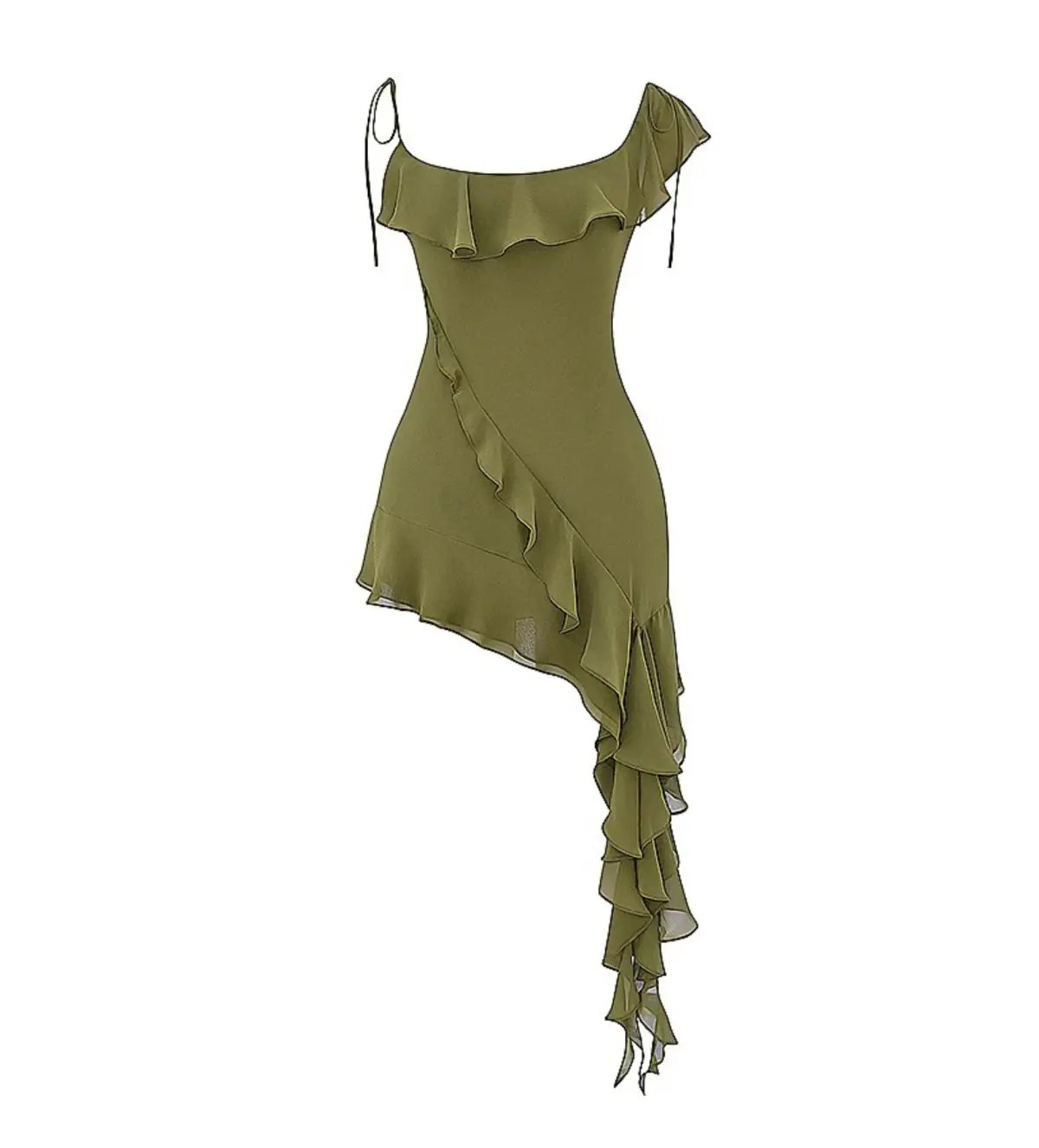 House of CB Marcia Ruffle Mini Dress Olive Size XS/AU 6 photo 5