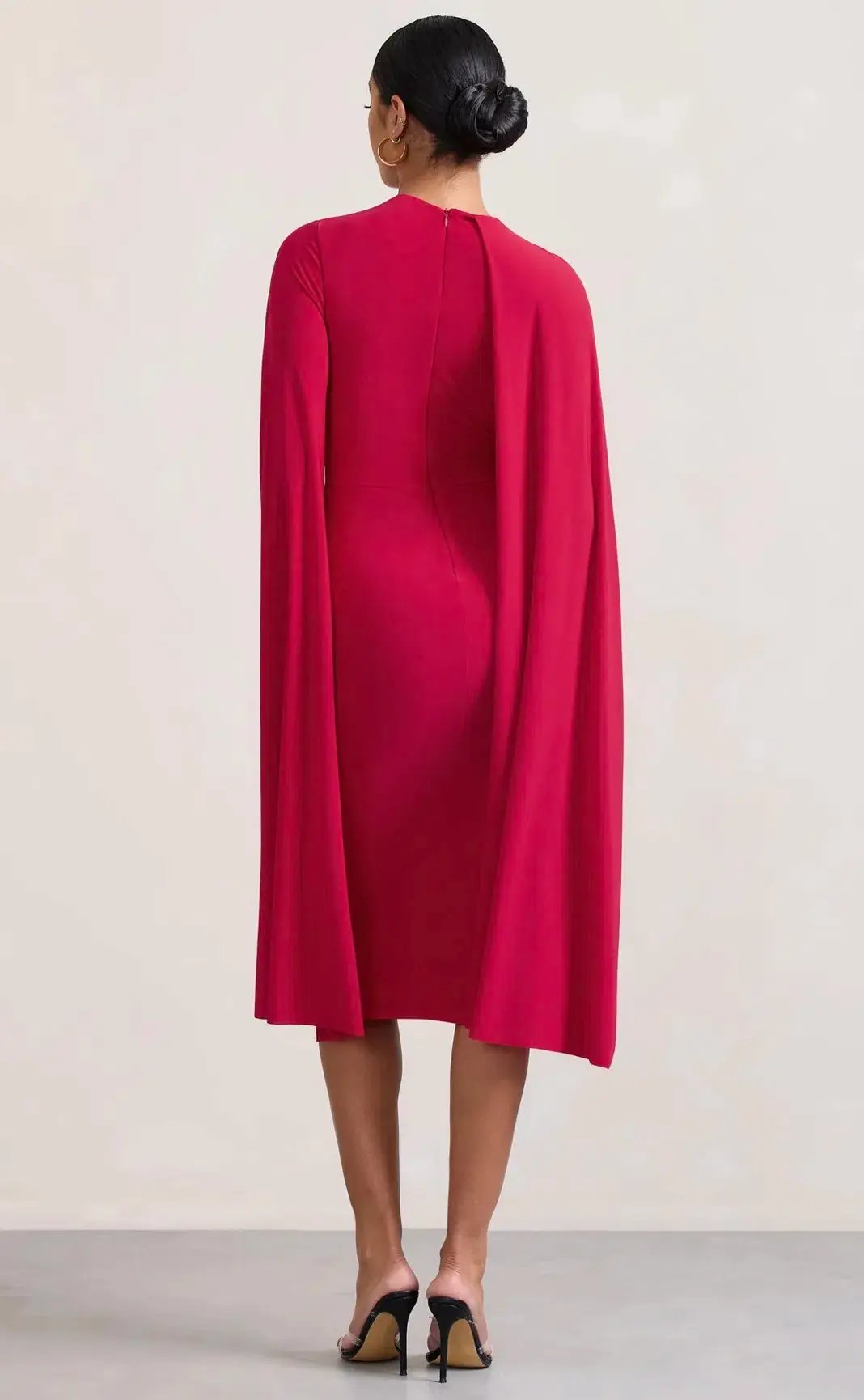 Club L London Marysol Asymmetric Cape Midi Dress Red Size 16 photo 3
