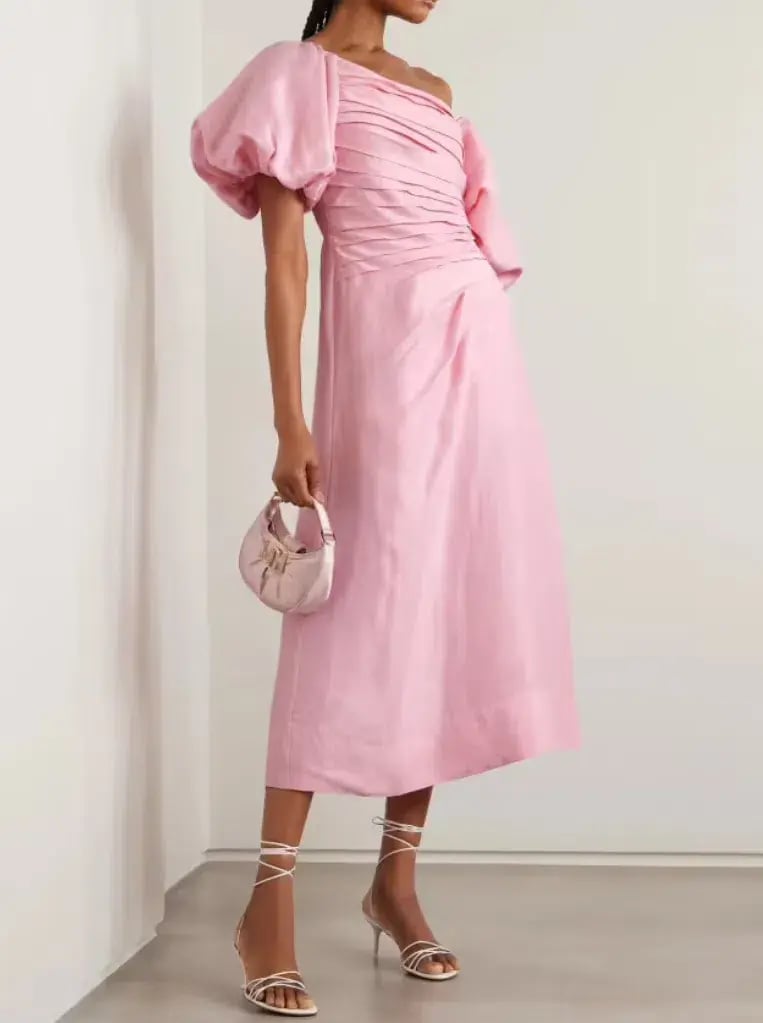 Aje Cadence Ruched Midi Dress in Ballerina Pink Size 8 photo 2