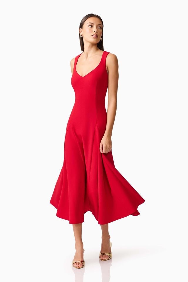 Elliatt Lila A-Line Midi Dress - Red photo 4