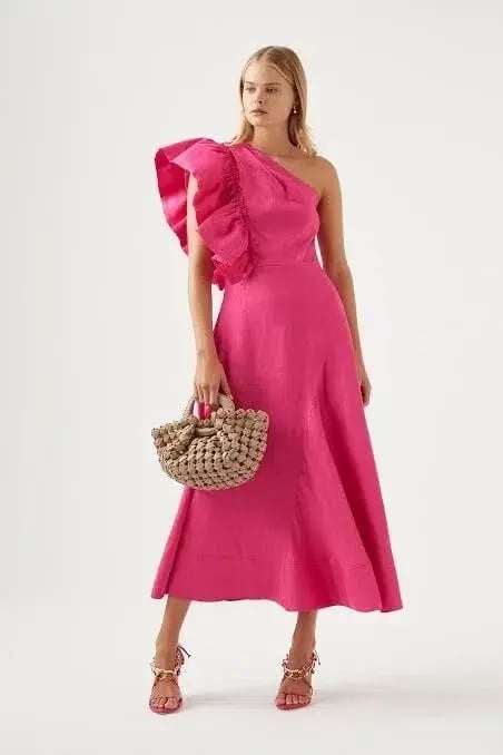 Aje / Bonjour Asymmetric Midi Dress / Fushsia / Size 12 photo 5
