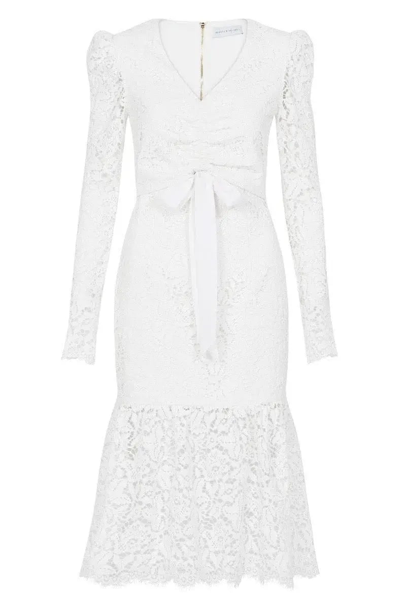 Rebecca Vallance Le Saint Ruched Lace Dress White Size 8 photo 4