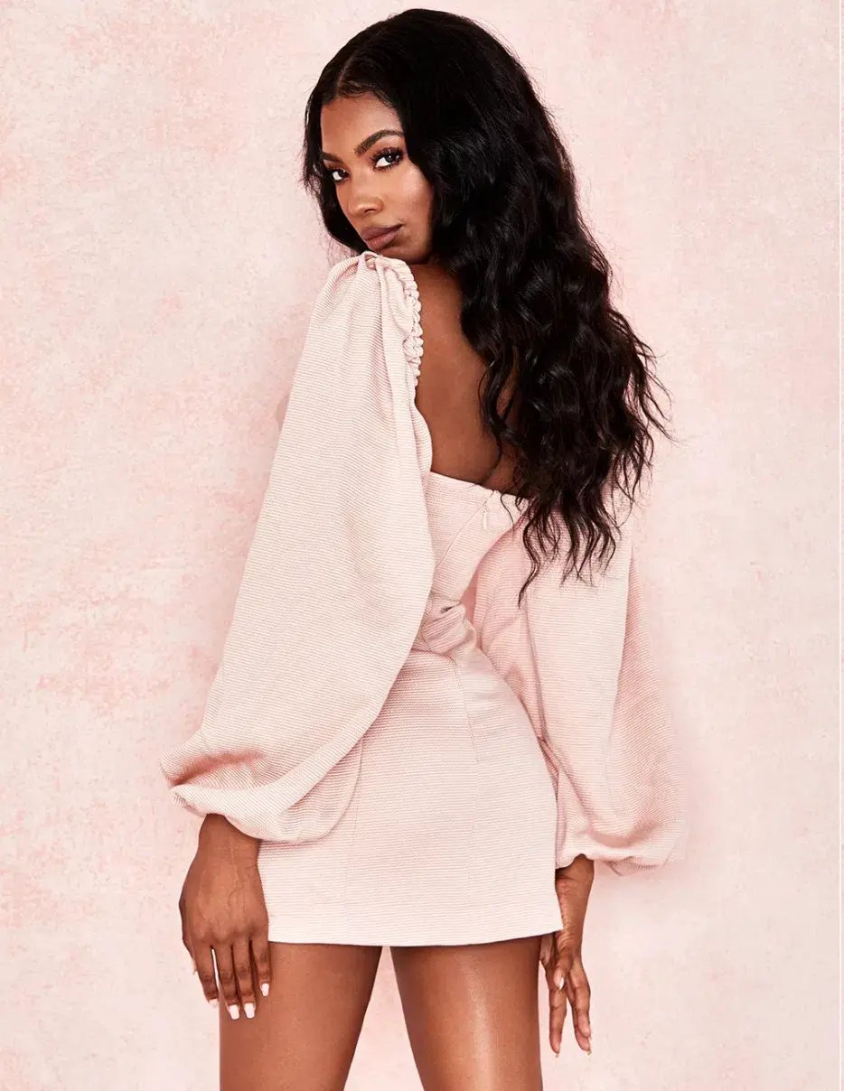 House of CB Aliyah Aliyah Damask Balloon Sleeve Mini Dress Blush Size 6 photo 2