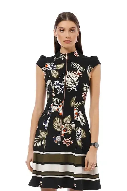 Cue Palm Leaf Zip Front Dress Black Size AU 10 photo 2