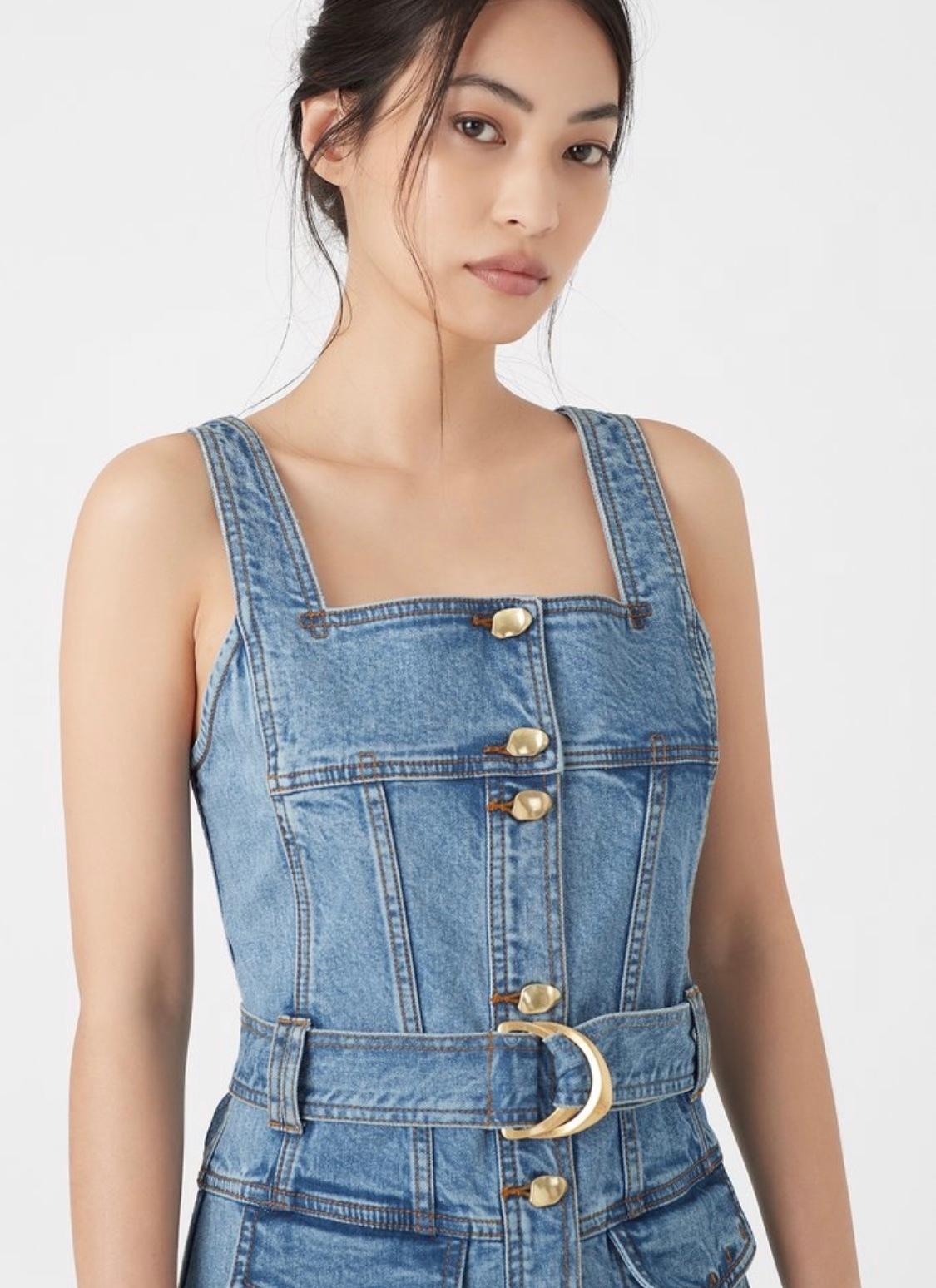 Aje Paperbark Denim Belted Mini Dress Blue Size 4 photo 4