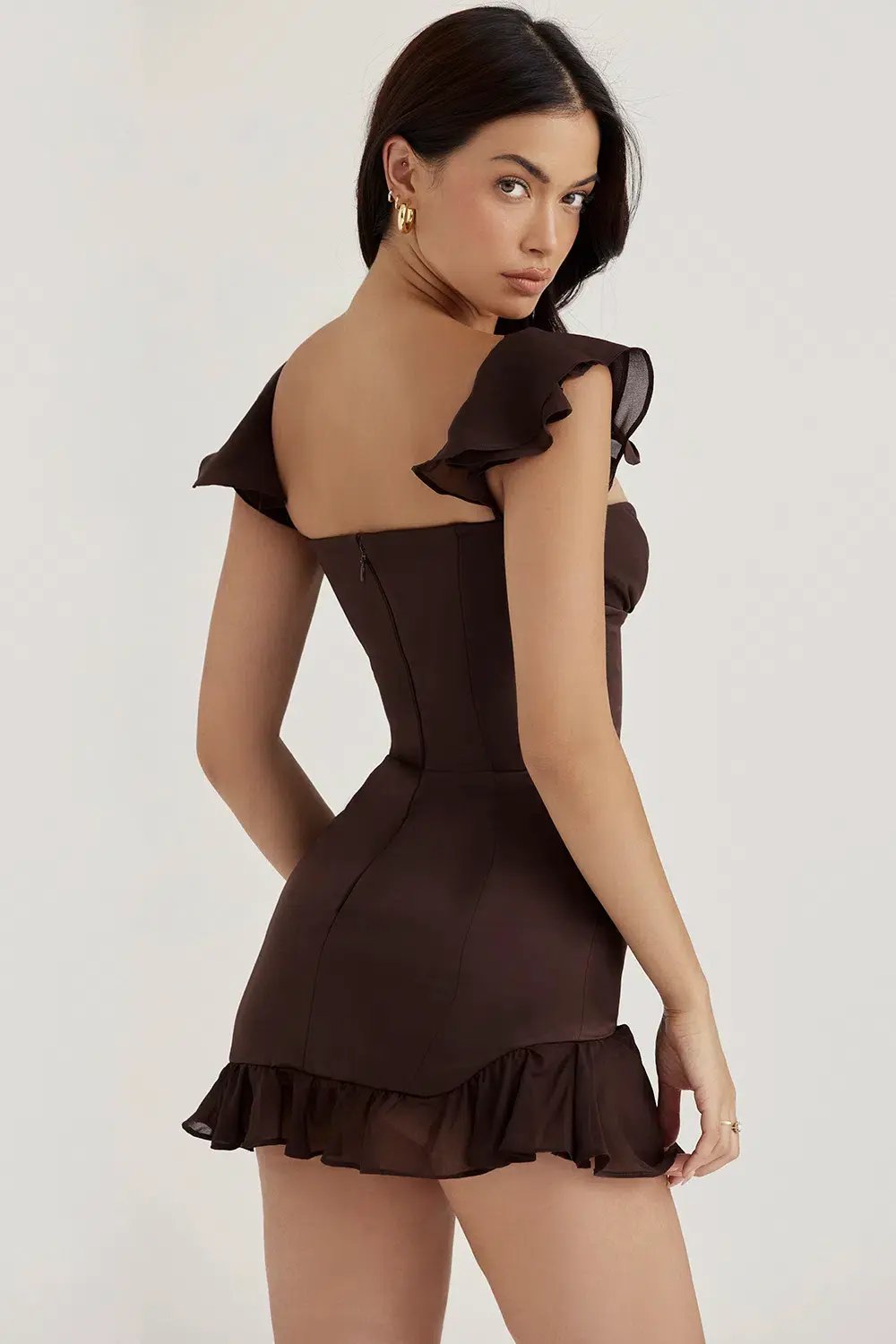 House of CB Dionne Espresso Ruffle Corset Mini Dress Brown Size XS / Au 8 photo 3
