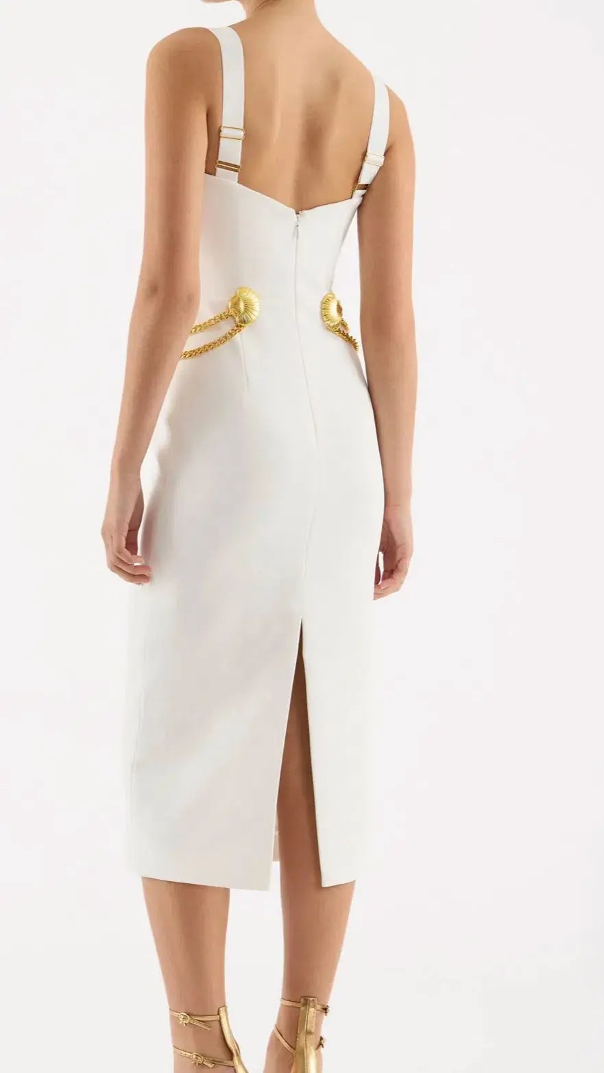 Rebecca Vallance Chelsea Gold Shell Detail Midi Dress White Size 6 photo 4
