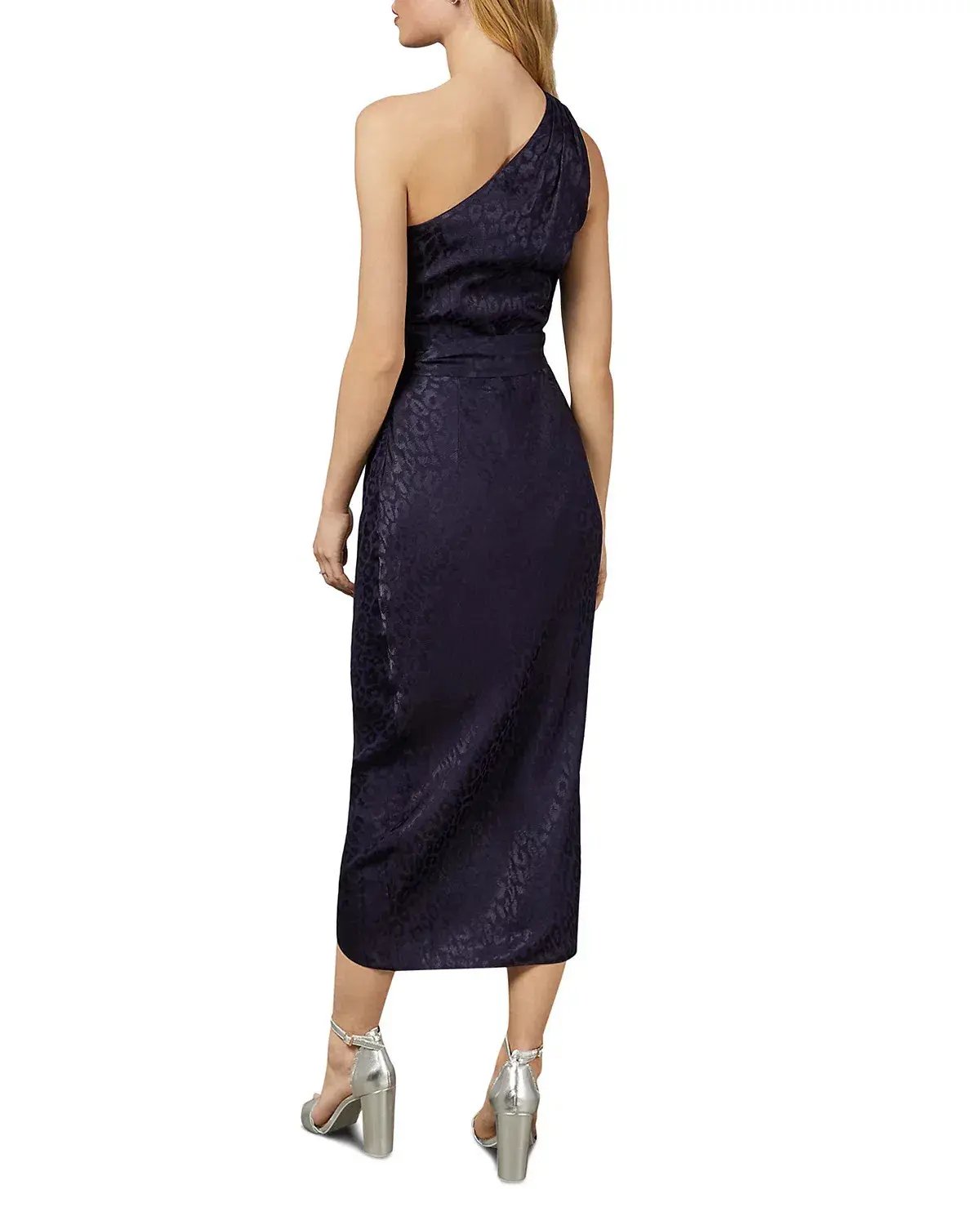 Ted Baker Zoeii Leopard Jacquard Asymmetric One Shoulder Dress Navy Size 5 / AU 16 photo 3