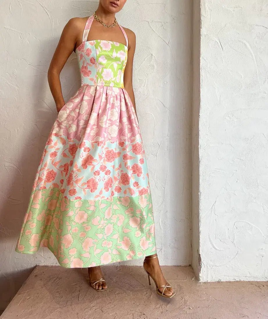Leo Lin Ana Halterneck Maxi Dress in Anaemone Splice Print Size 8 photo 4