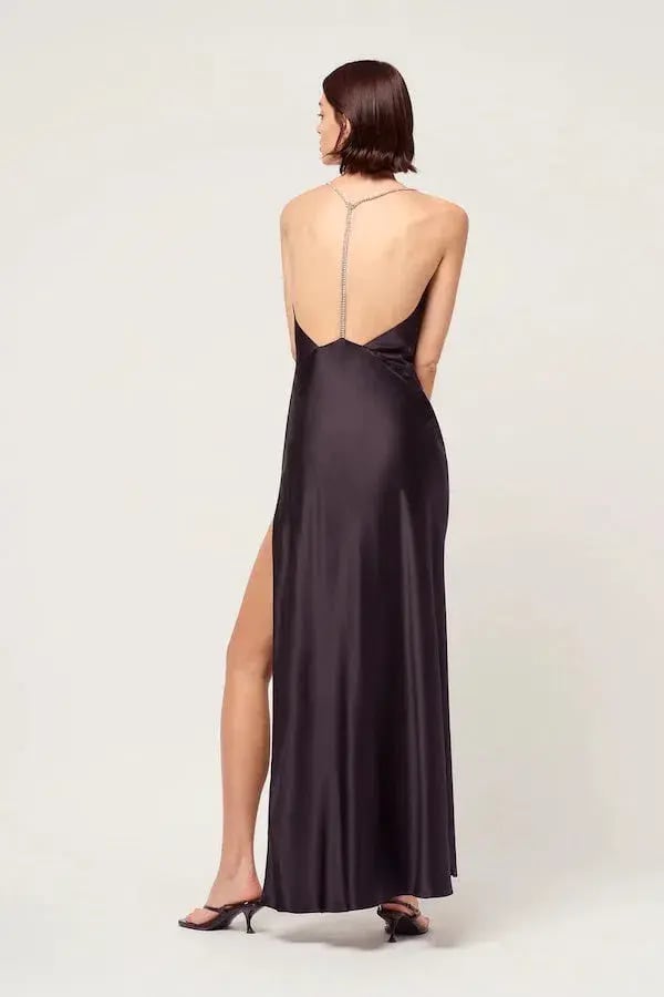 Michael Lo Sordo  Anna V Neck Bias Crystalline Slip Dress Black Size 4 photo 2