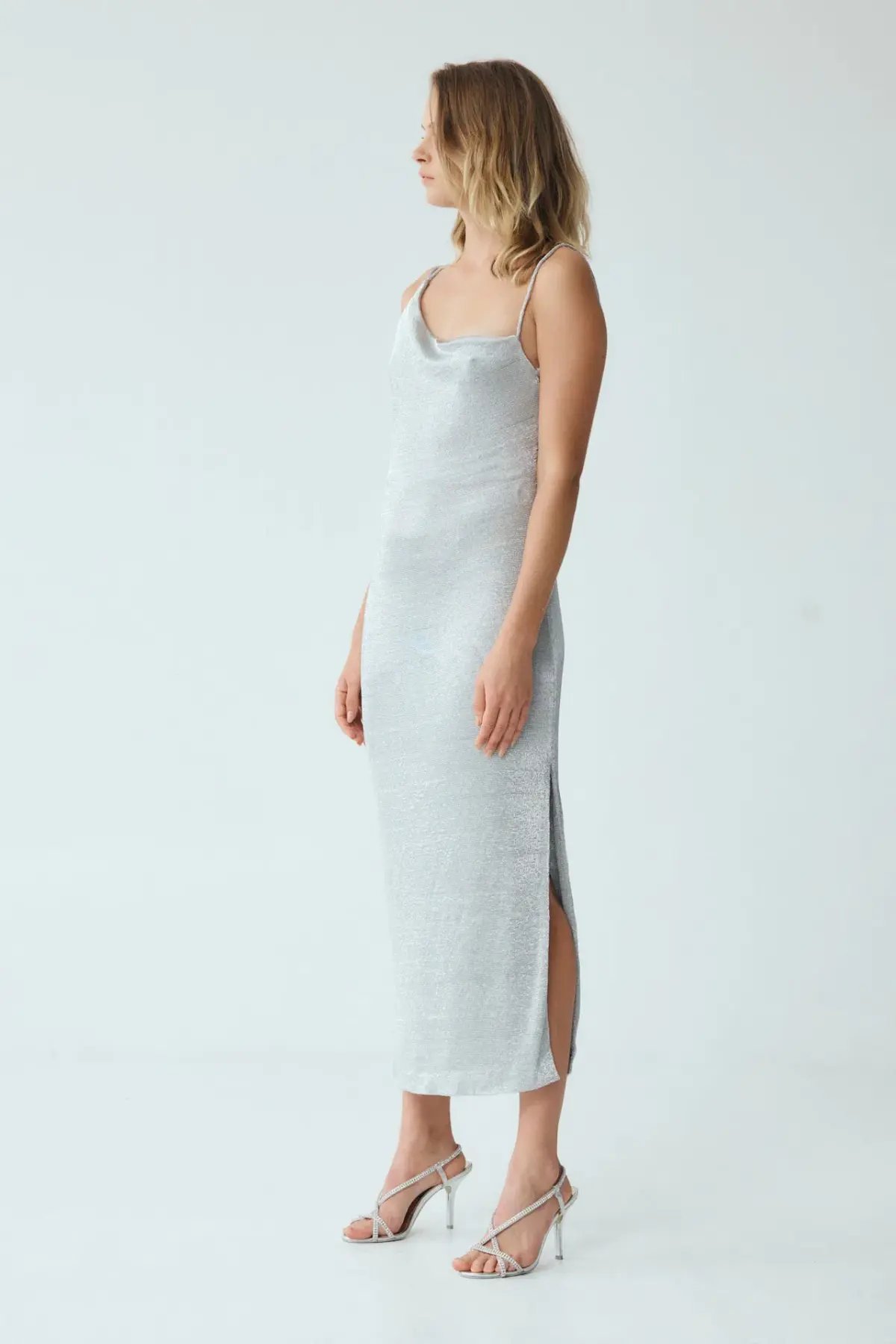 Third Form Heavy Metal Knit Cowl Slip Dress in Silver Size XS / AU 6 photo 2