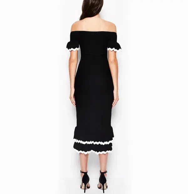 Alice McCall Black and White Ribbed midi Dress Black Size AU 6 photo 3