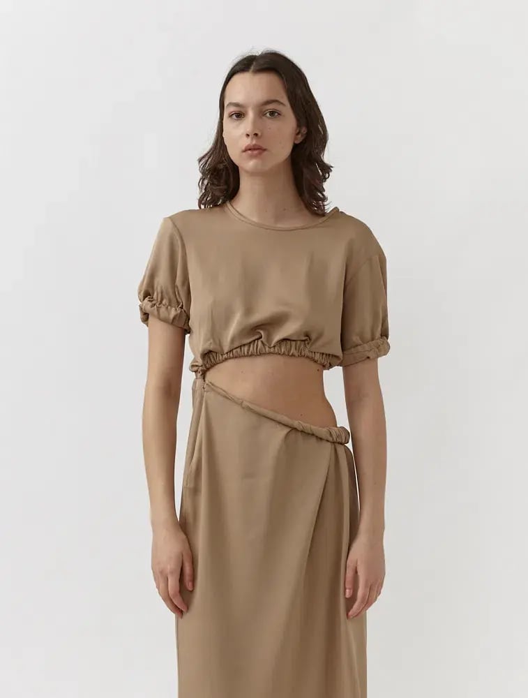 Christopher Esber Rolled Up Tee Dress in Tan Nude Size 8 photo 6