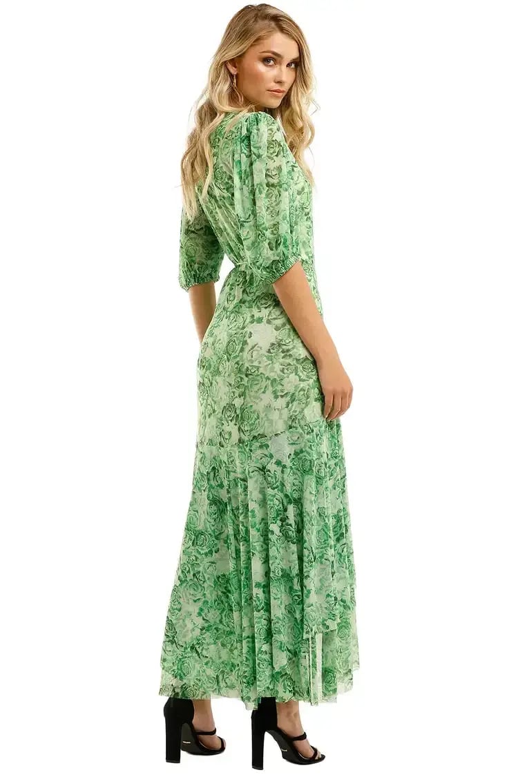 Ganni Printed Mesh Long Dress in Island Green Size 10 photo 3
