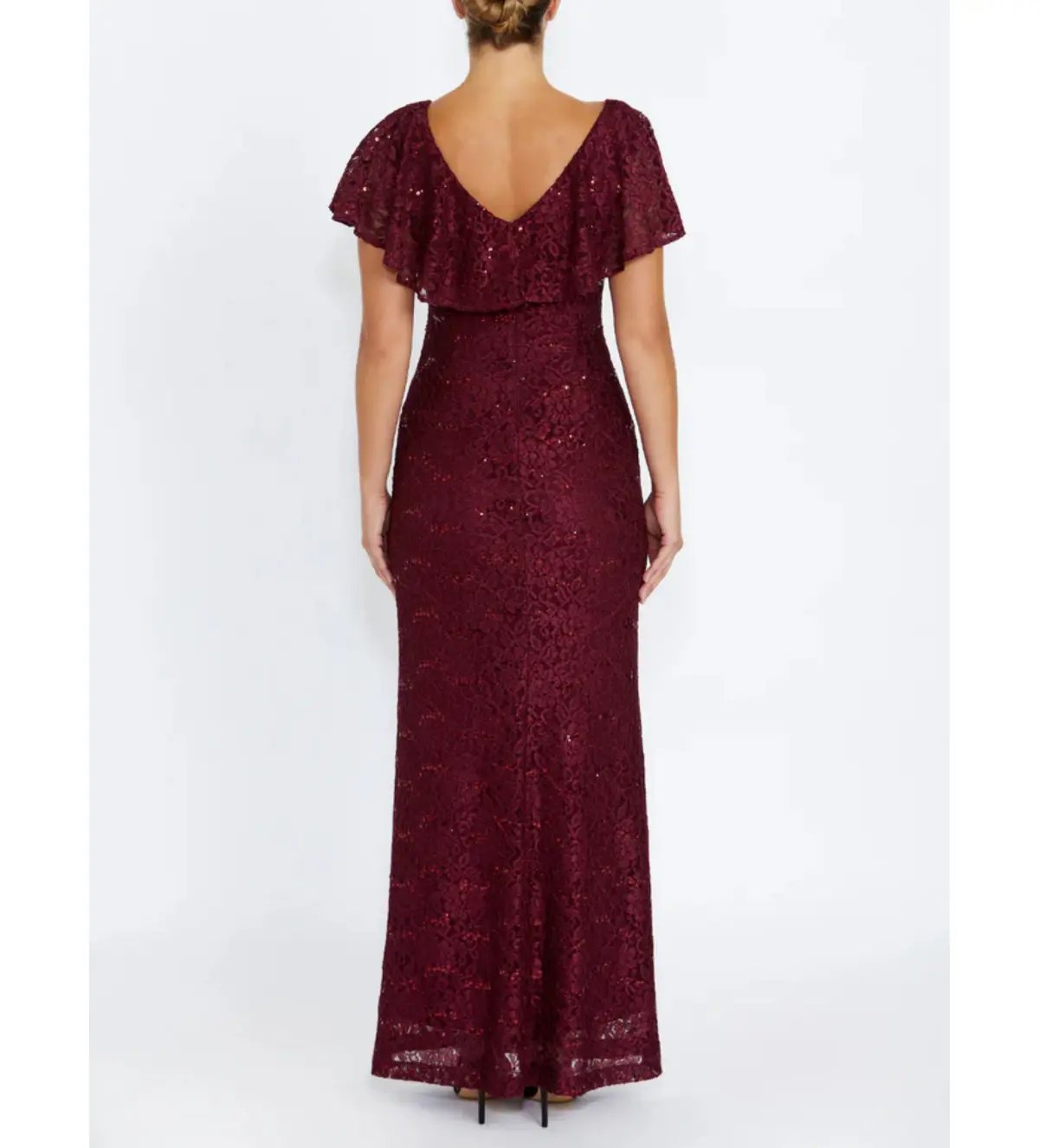 Anthea Crawford Trudy Malbec Sequion Lace Gown in Red Size 18 photo 3