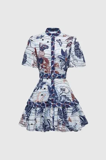 Leo Lin La Casa Linen Mini Dress Print Size 8 photo 4