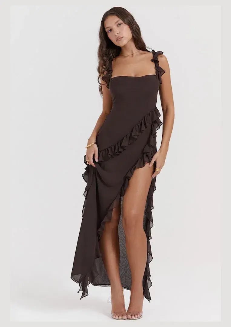 House of CB Ariela Ruffle Maxi Dress Espresso Size XS / AU 6 photo 2