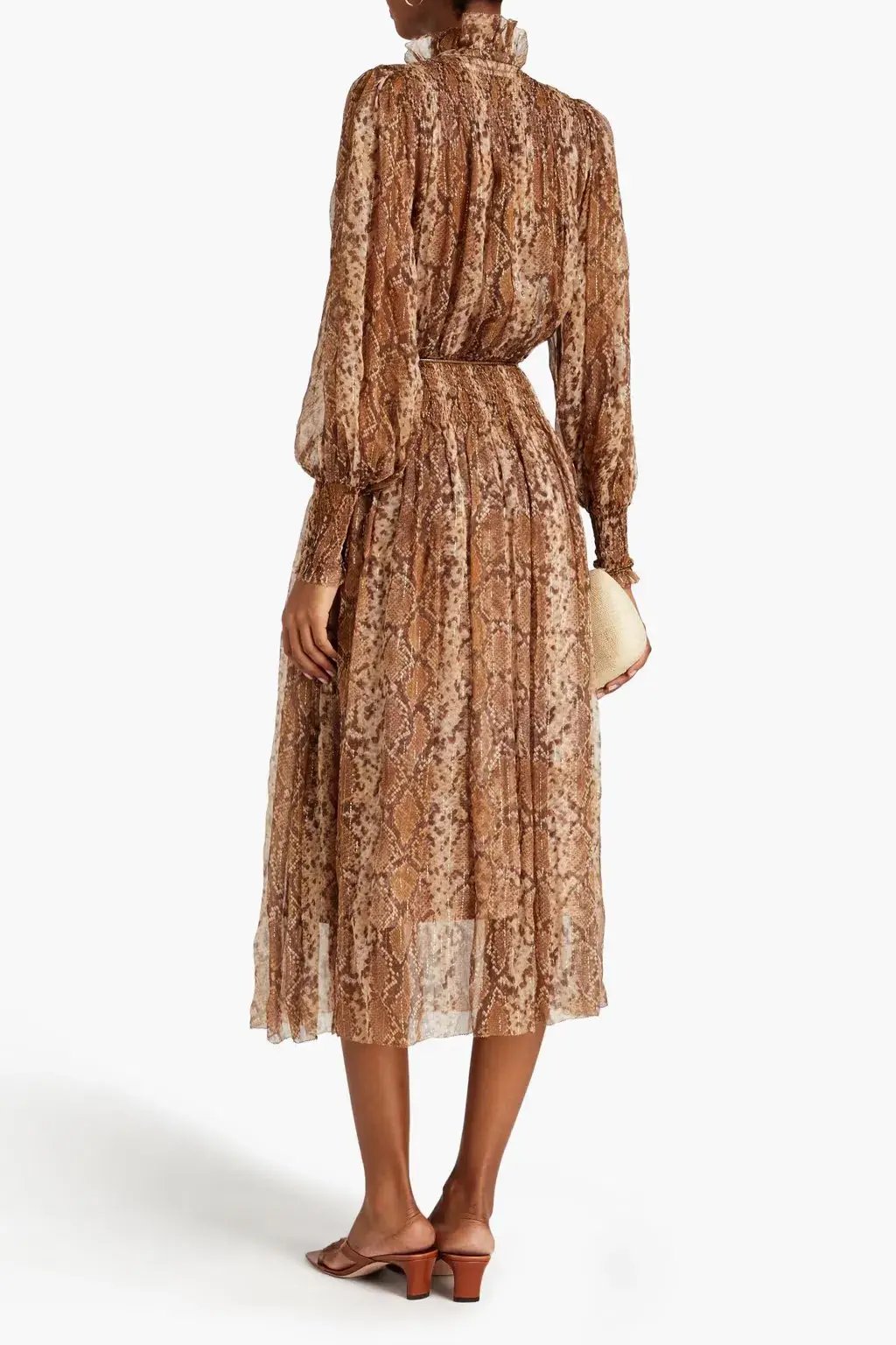 Zimmerman Belted Metallic Snake-Print Silk-Blend Chiffon Midi Dress Animal Print Size 2/AU 12 photo 2