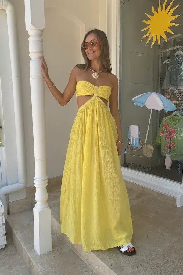 D'Artemide Chloe Strapless Cotton Dress Yellow One Size photo 2