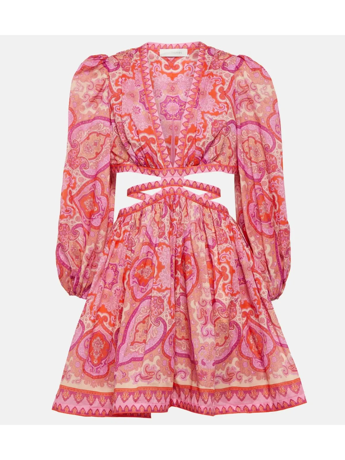 Zimmermann Halcyon Self Tie Mini Dress Pink Purple Paisley Size 2 / AU 12 photo 6