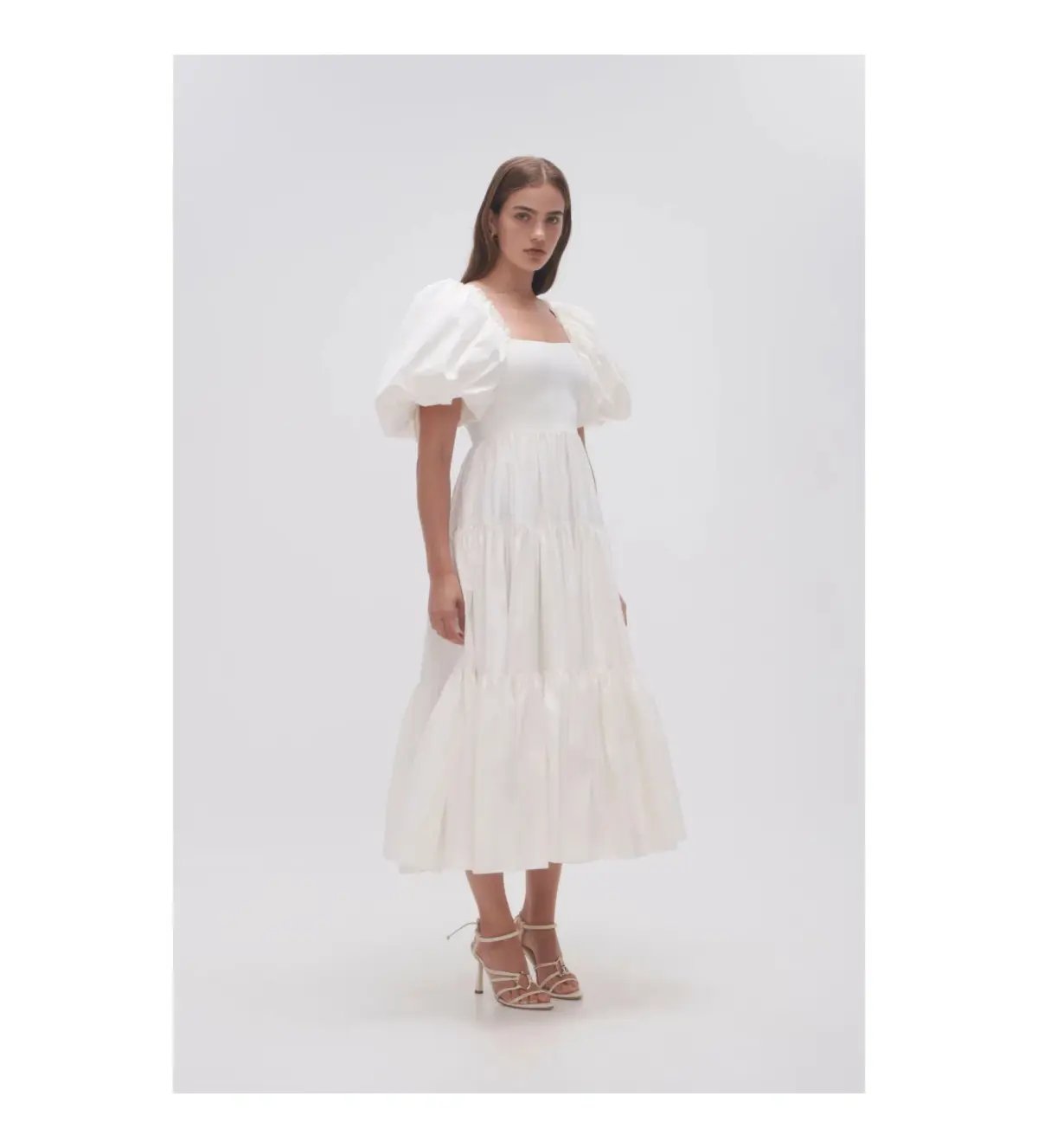 Aje Casa Puff Sleeve Midi Dress White Size 10 photo 2