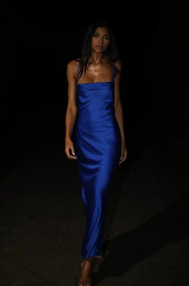 MESHKI Sydney Straight Neck Slip Maxi Dress Cobalt Blue in Size M / AU 10 photo 5